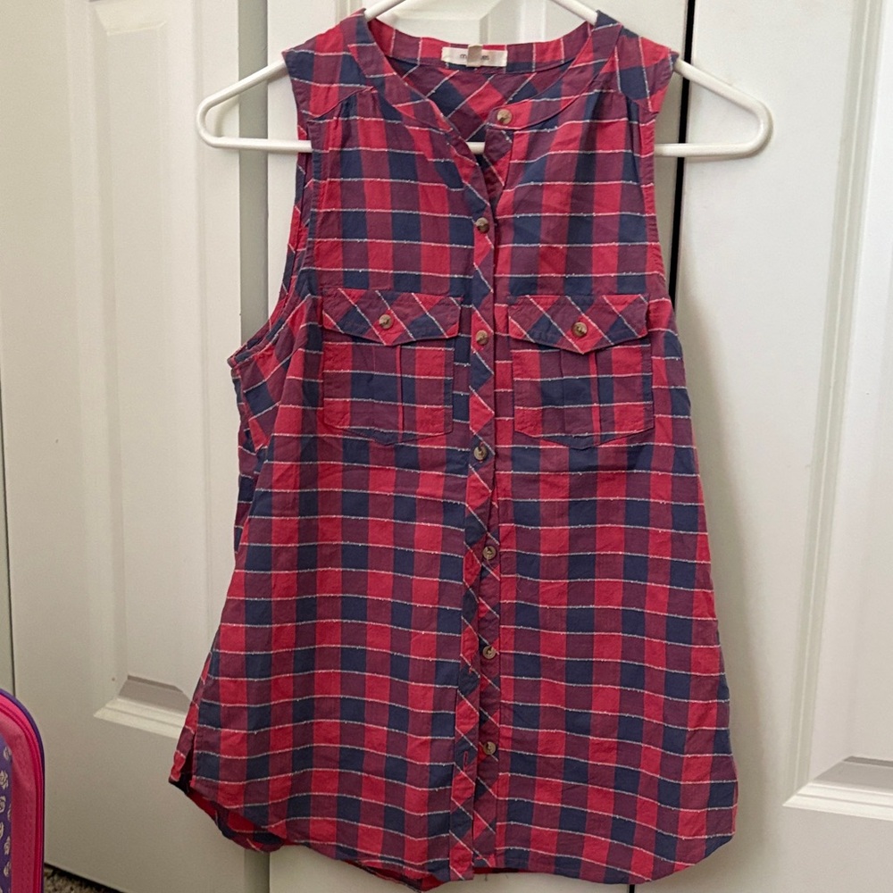 Maurices Red and Blue Plaid Button Down Shirt